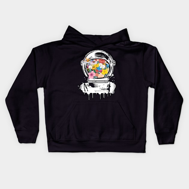 Astronaut helm with flowers Kids Hoodie by Kisho